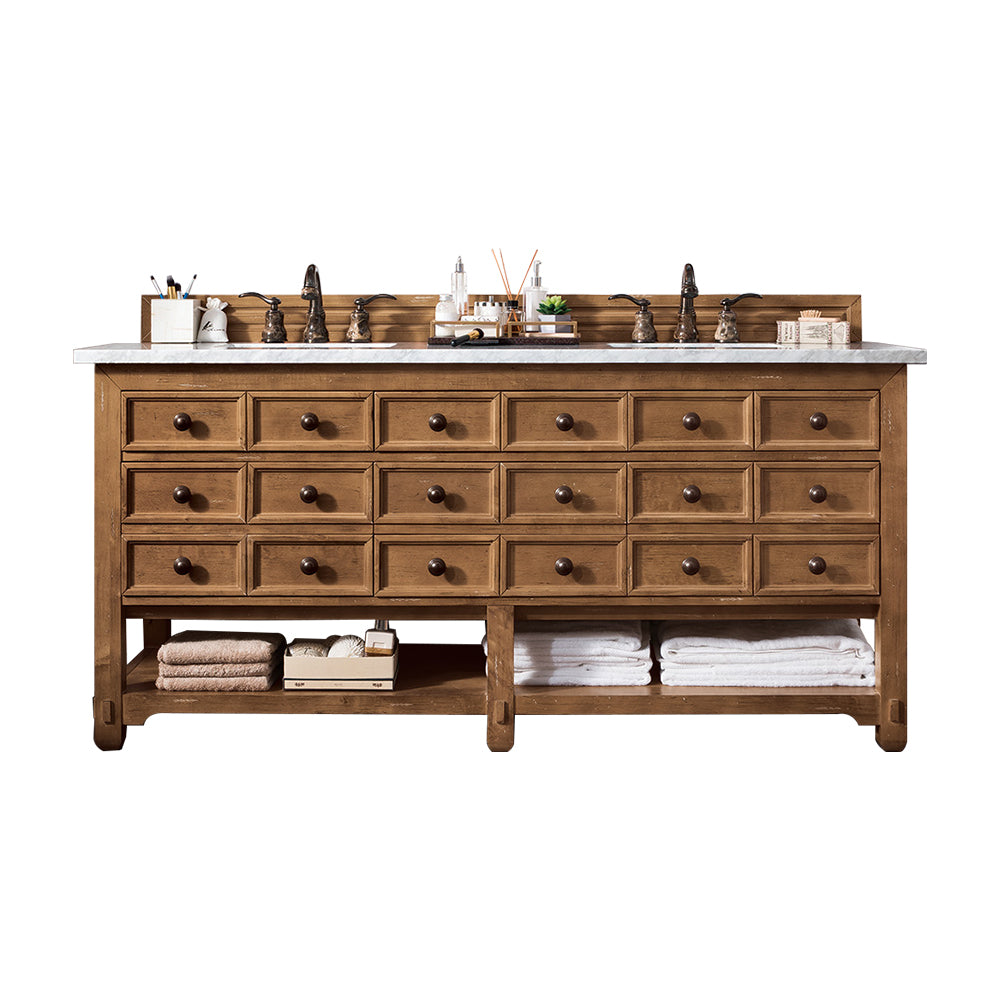 Malibu 72 Inch Double Vanity with Honey Alder Wood and 3CM Arctic Fall Solid Surface Top - Perfect for Modern Bathroom Renovation and Master Suite Upgrade