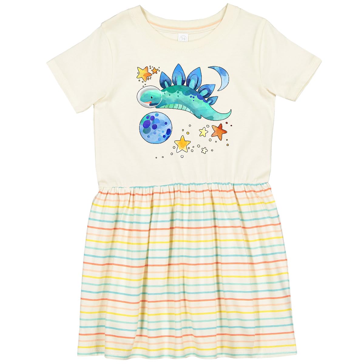 Inktastic Stegosaurus Space Dinosaur Print Toddler Dress with Stars & Planets - Cute Dino Outfit for Girls & Boys - Perfect for Birthday Parties, School & Playtime