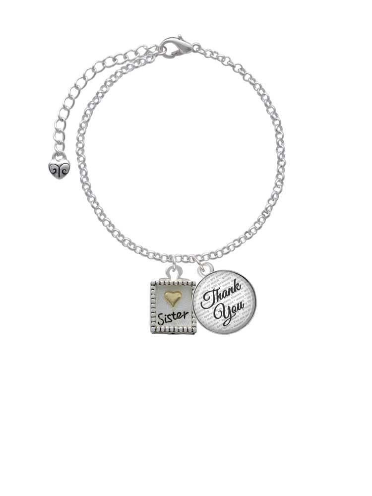 Delight Jewelry Shadow Box 'Sister' Goldtone Heart Charm Bracelet with Domed Thank You Pendant - 6
