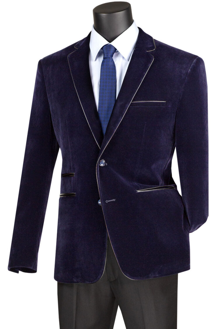 Navy Blue Velvet Slim Fit Blazer for Men - Elegant Formal Jacket for Weddings, Parties & Business Events