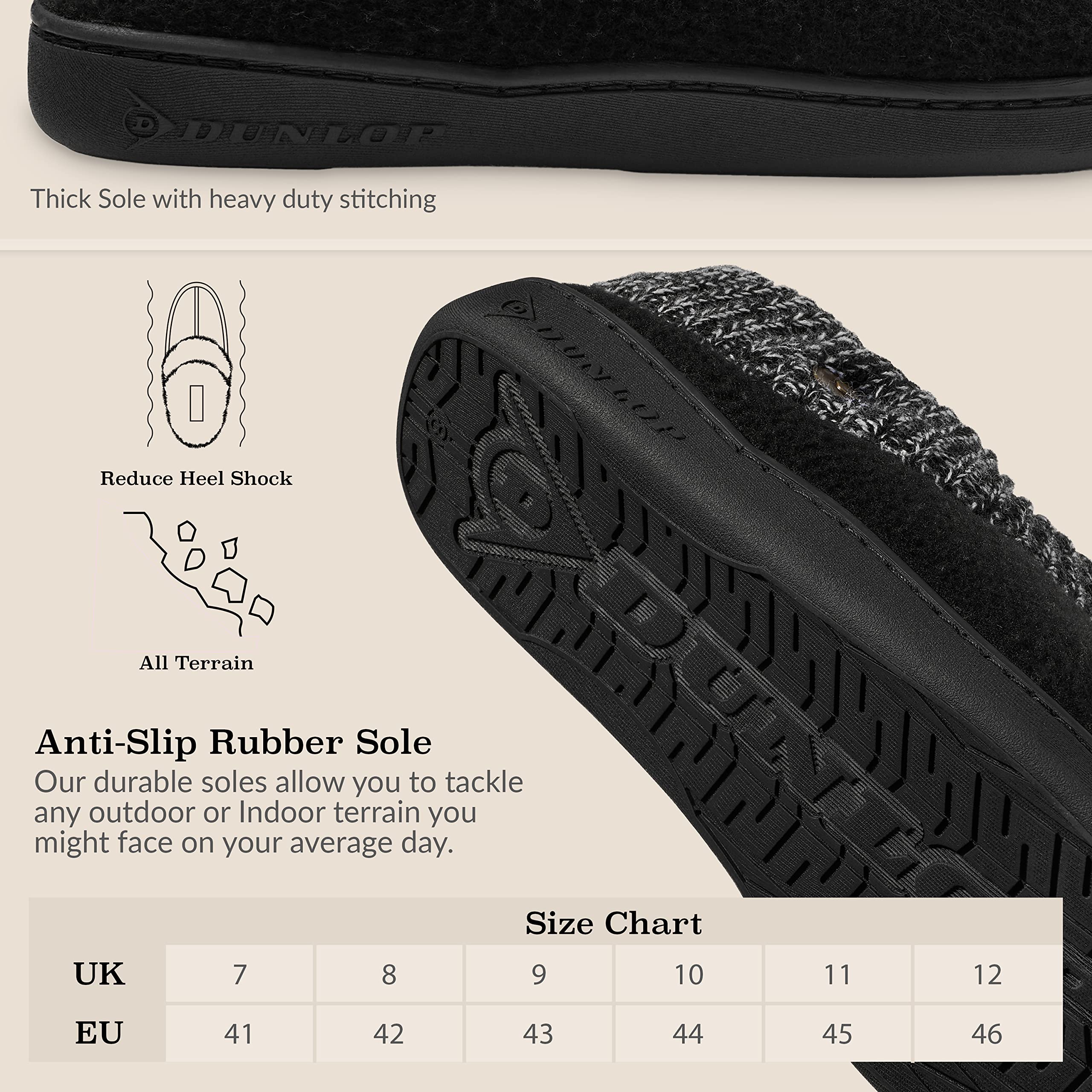 Dunlop Men's Warm Winter Slippers for Indoor Home Use - Soft Comfortable Non-Slip House Shoes for Relaxing by the Fireplace