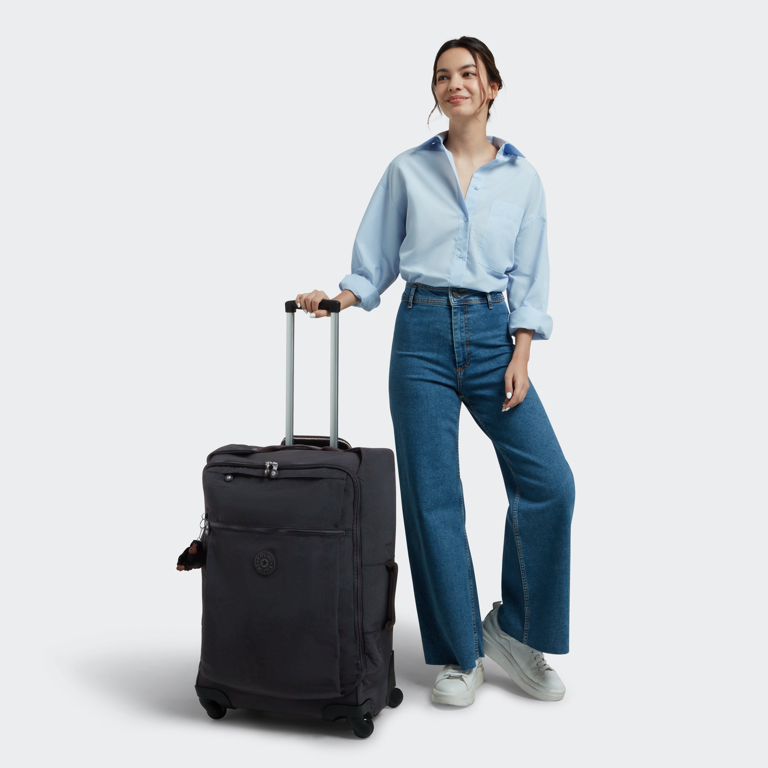 Kipling Darcey Medium Rolling Luggage - Black Tonal Carry-On Suitcase for Women | Perfect for Business Travel & Weekend Getaways