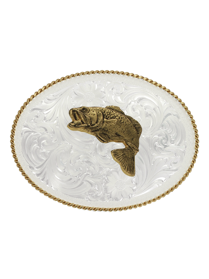 Montana Silversmiths 840F 964BL Western Buckle - Bass Gold Trim Silver Belt Buckle for Men | Perfect for Cowboy Boots, Jeans & Western Fashion Outfits