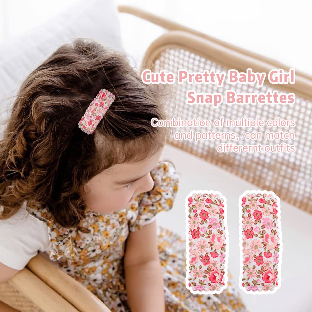 20 PCS Floral Print Square Hair Clips for Toddler Girls - Non-Slip Wrapped Snap Barrettes Hair Accessories for Baby & Kids - Perfect for School, Parties & Daily Styling