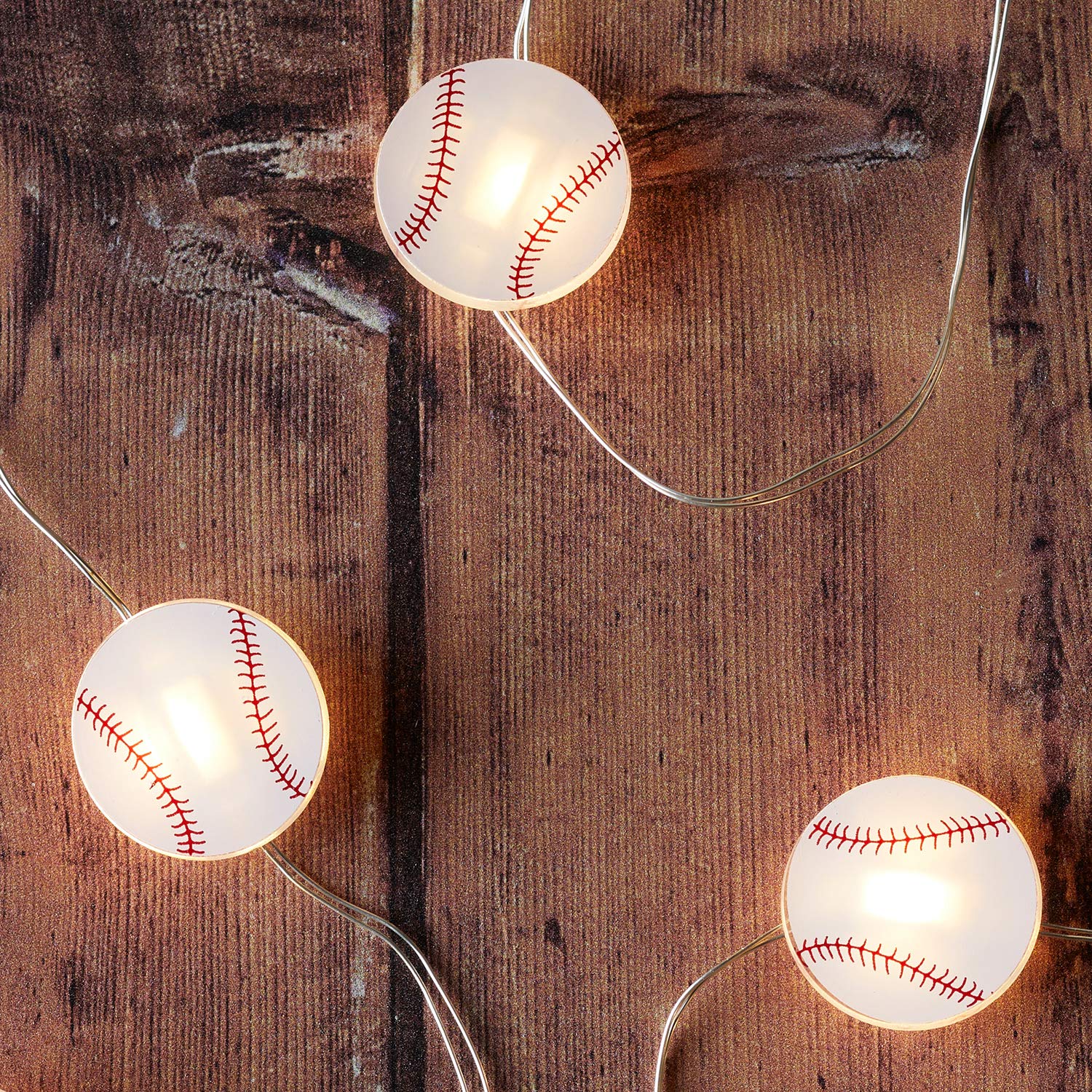 20-Pack Baseball Battery Operated Micro LED String Lights with Silver Wire - Perfect for Indoor Party Decor, Bedroom Lighting, and Sports Themed Events