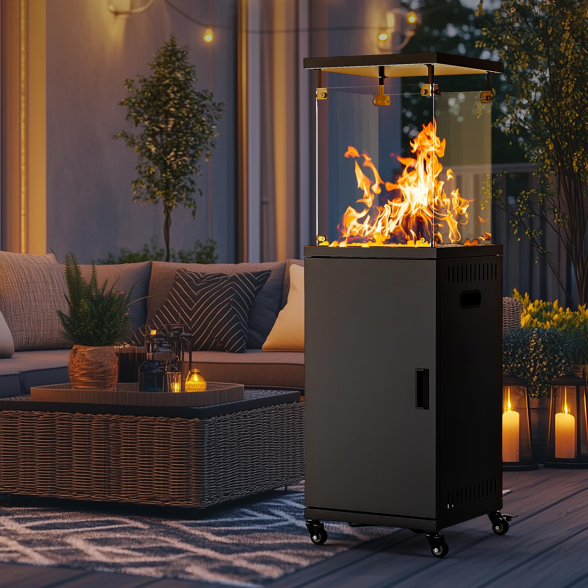 Pamapic 41,000 BTU Propane Patio Heater with Lockable Wheels & Cover - CSA Certified Outdoor Heater for Backyard, Garden, Deck, Restaurant, Camping (Ink Black)