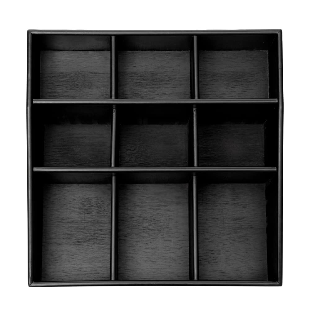 11.75 x 5.5 Inch Black Bamboo Coffee Condiment Organizer with 9 Compartments - Break-Resistant Creamer Caddy for Sugar Packets & Coffee Accessories | Perfect for Restaurants, Cafes & Home Kitchen Countertop Organization