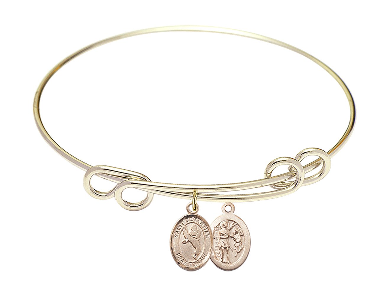 DiamondJewelryNY Double Loop Bangle Bracelet with St. Sebastian Charm - Martial Arts Jewelry for Women | Perfect for Yoga, Meditation & Spiritual Protection