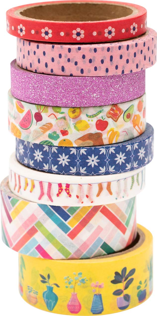 American Crafts Write at Home Washi Tape Set - 8 Rolls for Scrapbooking, Journaling, and DIY Home Decor