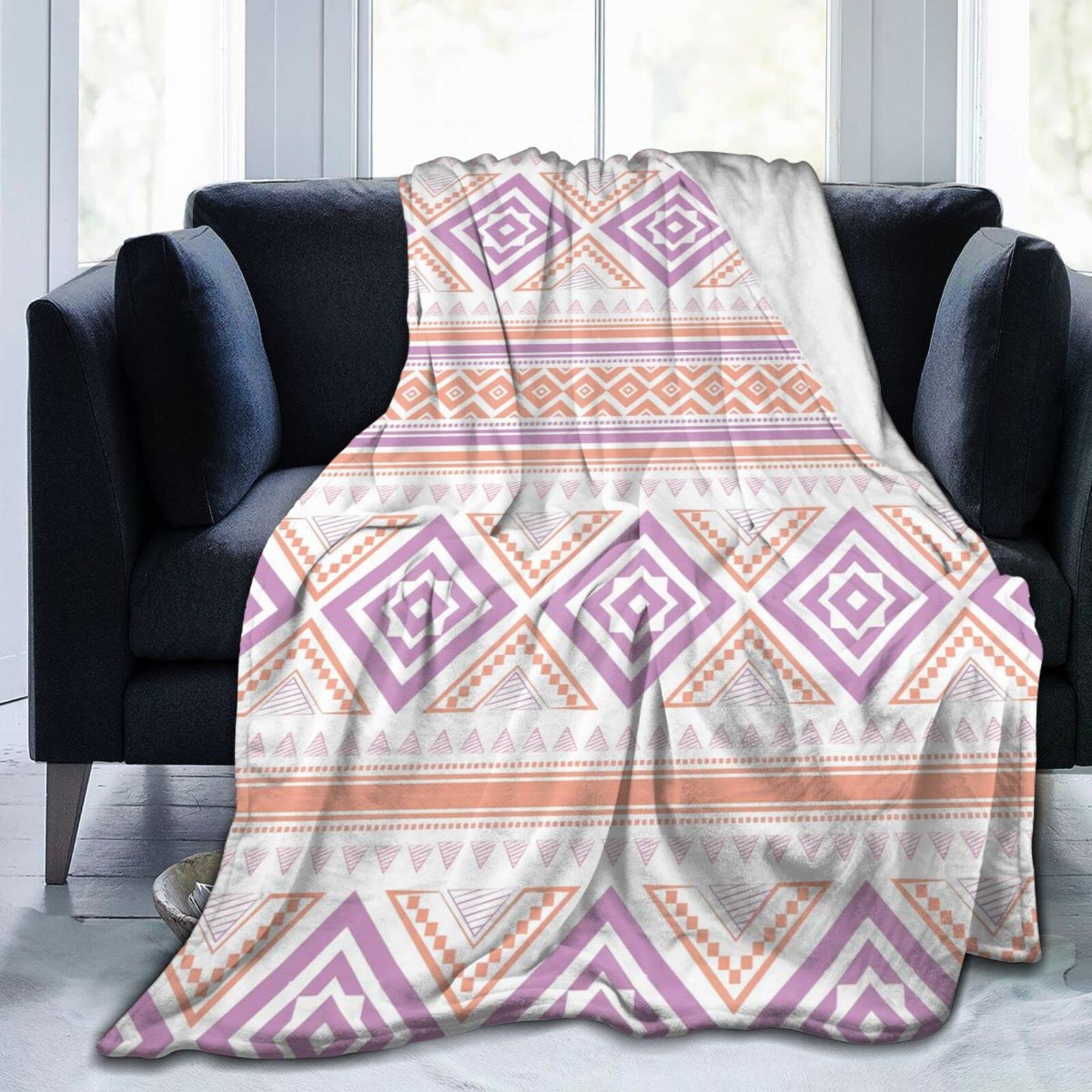 Boho Style Flannel Fleece Throw Blanket - Soft & Warm Lightweight Blanket 80
