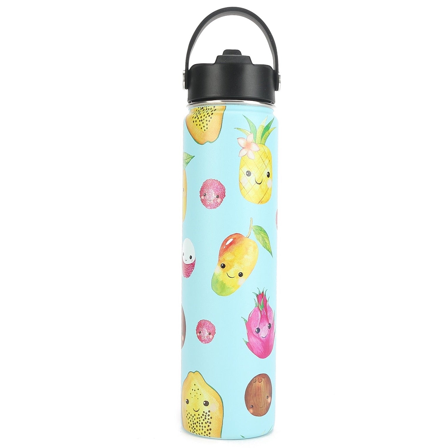 24oz Insulated Stainless Steel Water Bottle - Leak Proof, Double Wall Vacuum Flask for Hot & Cold Drinks - Perfect for Hiking, Gym, Travel & Outdoor Activities - Hawaii Fruits Mint Design