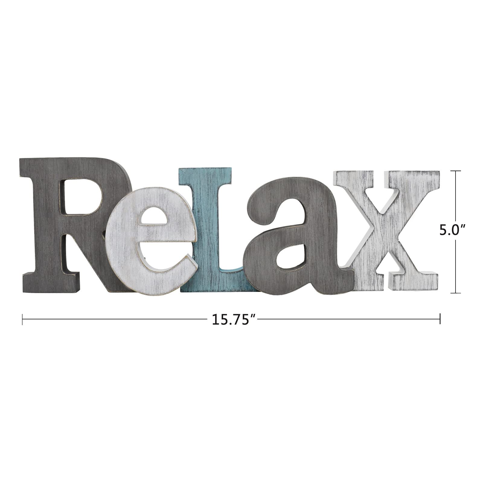 K KILIPES Rustic Wood Relax Sign - Freestanding Wall Hanging & Table Top Decor with Teal Cutout Letters for Shelf, Mantel, Fireplace - Perfect for Living Room, Bedroom & Office Relaxation Decor