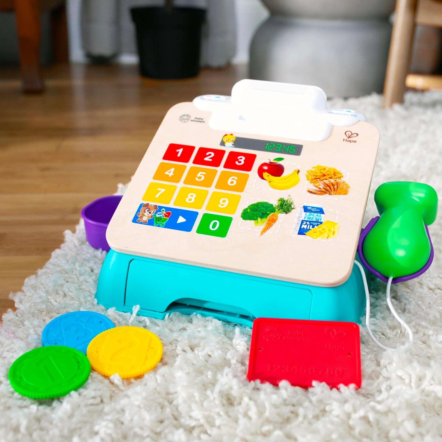 Baby Einstein HAPE Magic Touch Wooden Cash Register Toy - Pretend Play Shopping Set for Kids Ages 3+ | Perfect for Role Play, Math Learning & Imaginative Play at Home or Preschool