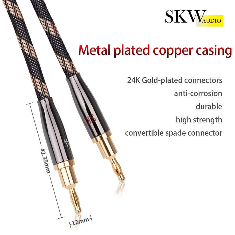 Premium Audiophile Speaker Cable Pair - Gold Plated Banana/Spade Connectors, Nylon Braid, HiFi Sound Quality (8ft/2.5M, 2 Cables) - Perfect for Home Theater & Stereo Systems