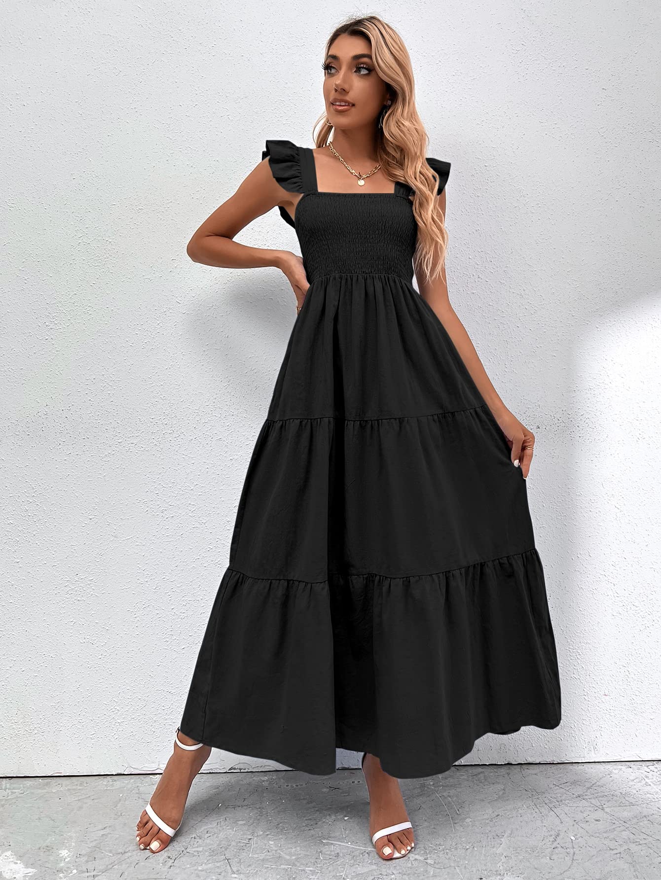 MakeMeChic Women's Floral Maxi Dress - Blue & White Summer Beach Sundress for Vacation 2025 | Casual Outfit for Pool Party, Seaside Getaway & Boho Fashion