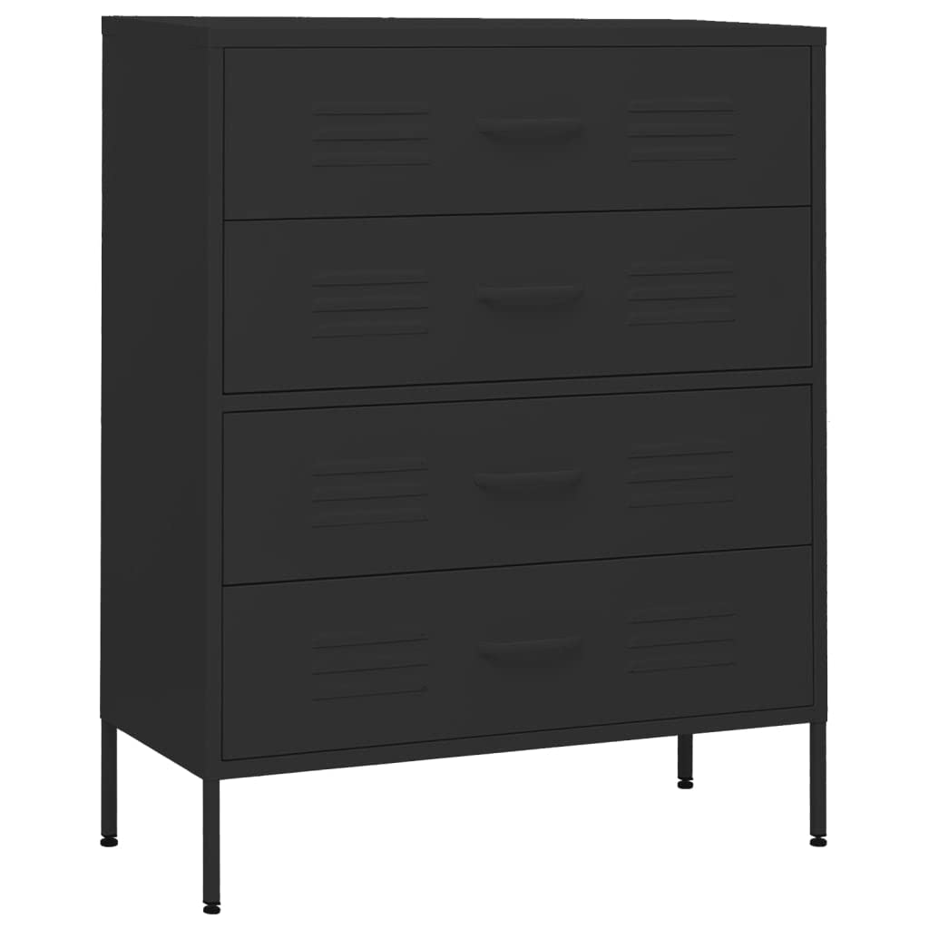 ZQQLVOO 3-Drawer Storage Cabinet - Black Steel Office Organizer with Ball Bearing Runners & Adjustable Levelers (31.5
