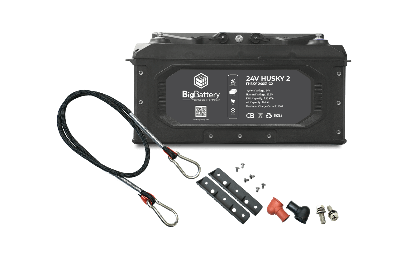 HUSKY 2 24V 200Ah 5.12kWh LiFePO4 Deep Cycle Battery for Solar Power, RV, Marine & Off-Grid Energy Storage - BigBattery
