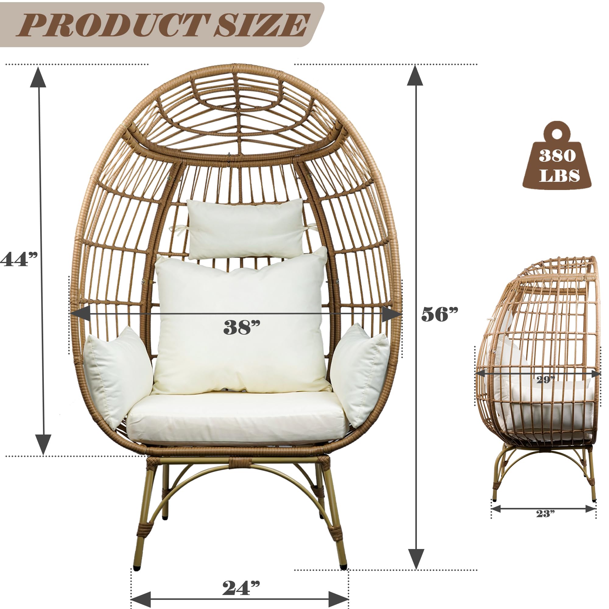 All-Weather Oversized Wicker Egg Chair - Indoor/Outdoor Rattan Hanging Lounge Chair for Patio, Living Room, Balcony & Backyard | Perfect for Relaxing, Reading & Sunbathing