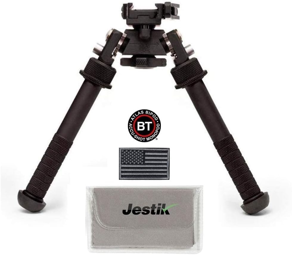 **Accu-Shot Atlas Bipod BT46-LW17 PSR with ADM 170-S Lever - USA Flag Patch & Jestik Microfiber Cleaning Cloth - Precision Shooting & Hunting Accessories**