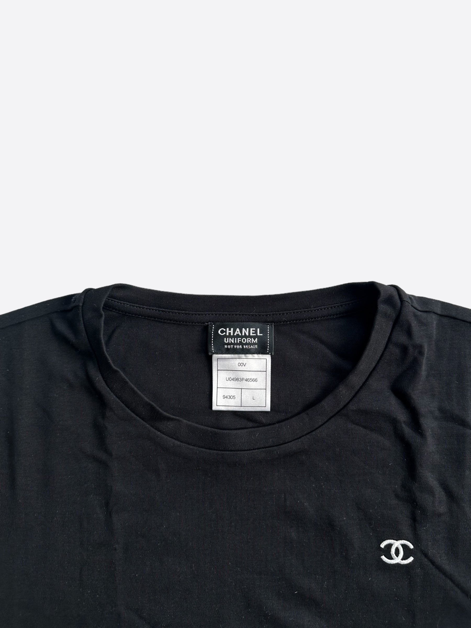 Chanel Black & White CC Logo Embroidered T-Shirt for Women - Luxury Cotton Casual Tee for Everyday Wear & Fashion Outfits