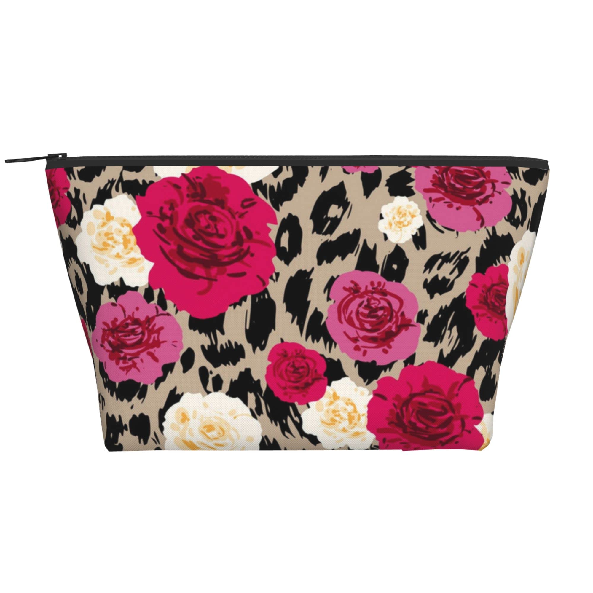 Women's Cheetah Leopard Print Floral Cosmetic Bag | Waterproof Zippered Makeup Pouch for Travel | Portable Coin Purse & Pencil Organizer | Perfect for Daily Use, Gym, School & Vacation Essentials