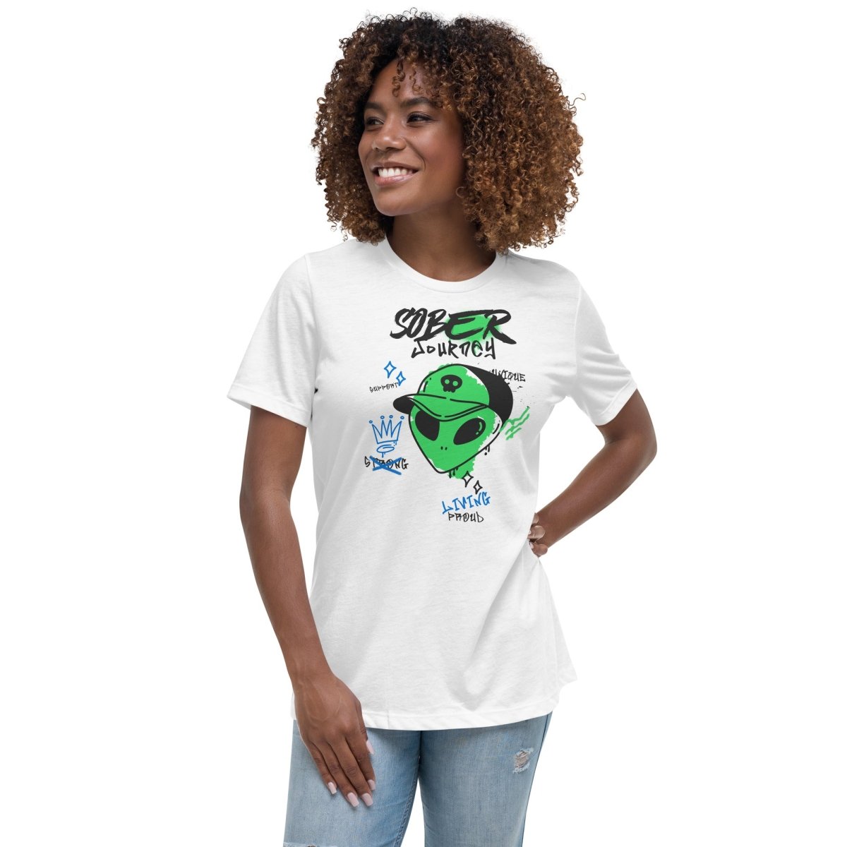 Alien Sober Journey Women's Relaxed T-Shirt | Cosmic Sobriety Collection | Comfortable Casual Tee for Everyday Wear & Recovery Support