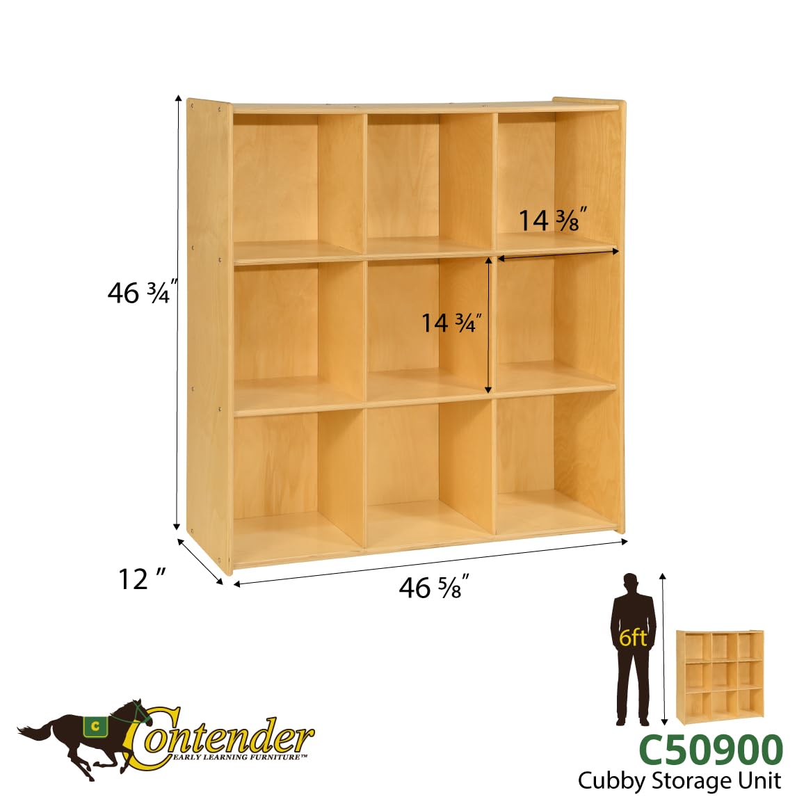 Contender 9-Cubby Storage Cabinet - Natural Wood Montessori Toy Organizer with Big Shelves for Kids Room, Playroom & Classroom - Perfect for Toys, Books & Craft Supplies Storage