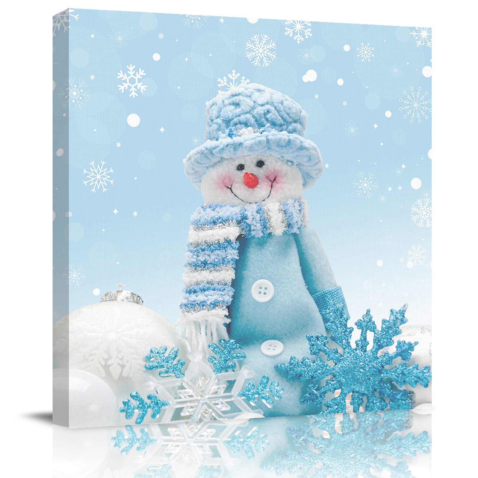 Christmas Canvas Wall Art - 28x28in Framed Winter Snowman Painting, Modern Home Decor for Living Room & Bedroom | Perfect Holiday Gift & Seasonal Home Decoration