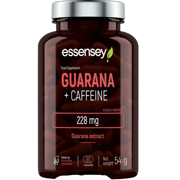 Essensey Guarana + Caffeine Supplement | 228mg Guarana & 150mg Caffeine Natural Energy Booster | 90 Capsules for Workout, Study & Focus | Vegan & Non-GMO Energy Pills
