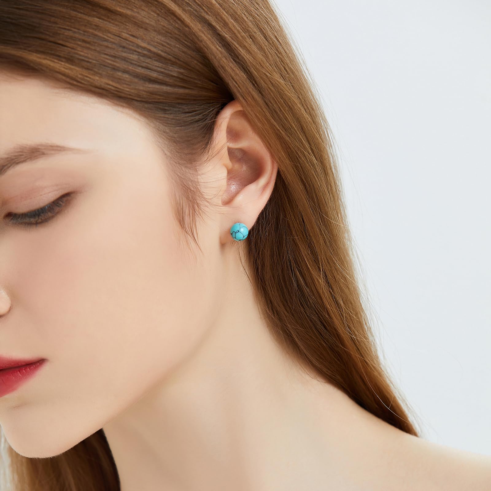 Hypoallergenic Turquoise Stud Earrings for Women - 8mm Handmade Sterling Silver Nickel-Free Earrings | Perfect Gift for Women & Girls, Ideal for Everyday Wear, Parties & Special Occasions