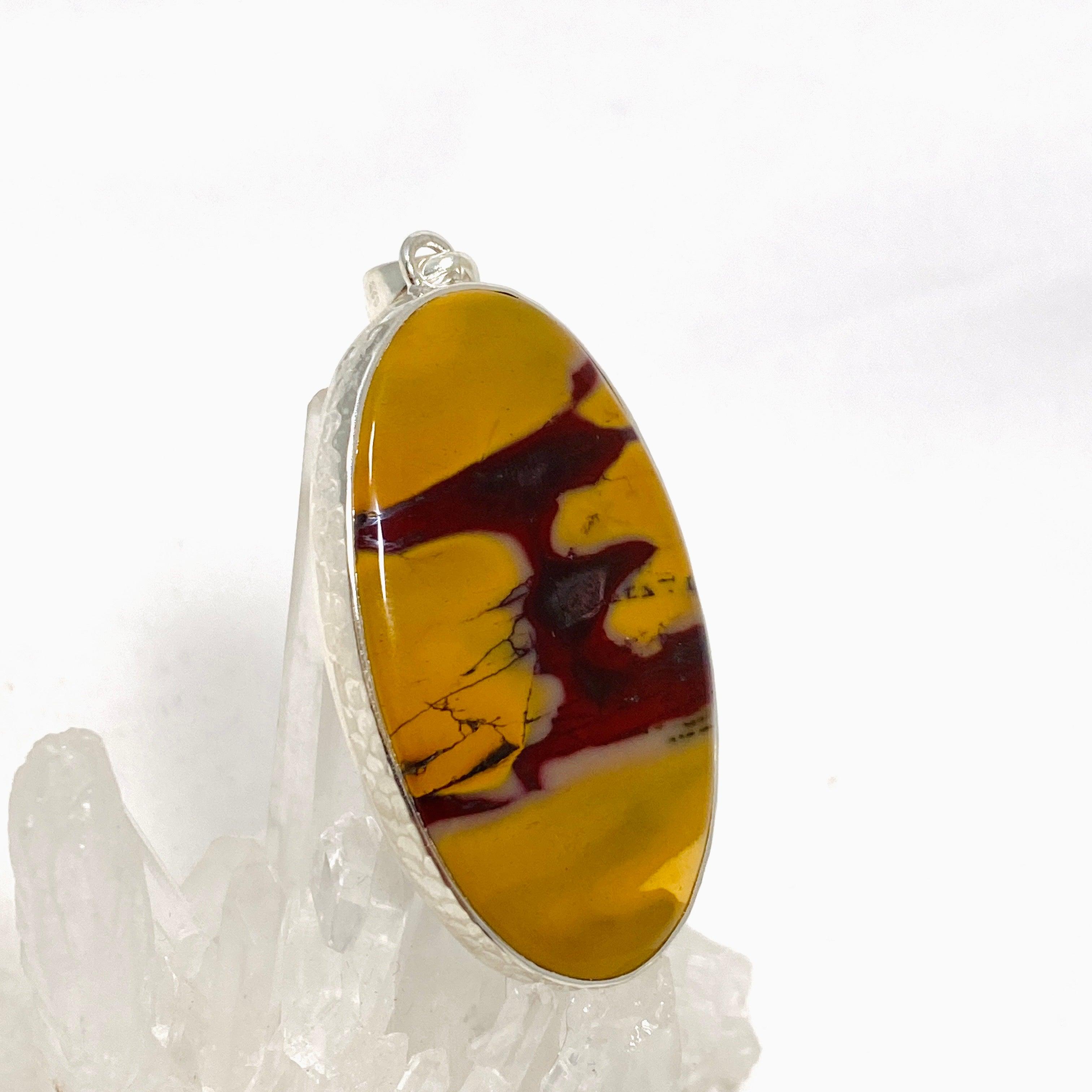 Natural Mookaite Oval Pendant Necklace - Handcrafted Hammered Sterling Silver Setting KPGJ4409 | Spiritual Jewelry, Healing Crystal Gift for Women, Meditation & Energy Work