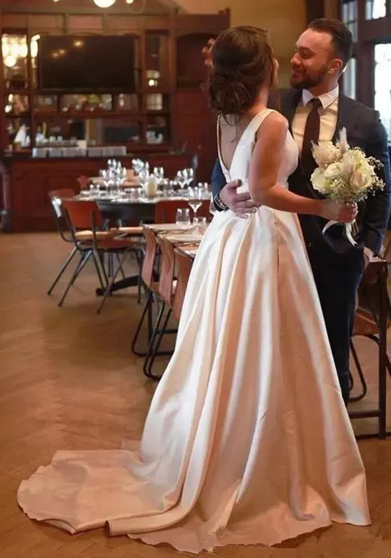 Elegant A-Line Satin White Wedding Dress J6300 - Perfect for Bridal Ceremonies, Formal Events & Special Occasions