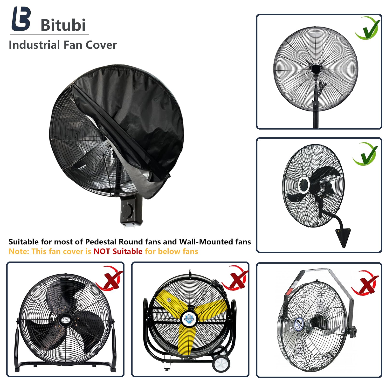 Bitubi Waterproof Outdoor Fan Cover - Heavy Duty 600D Oxford Dustproof Cover for 18-20 Inch Industrial & Pedestal Fans - Black | Perfect for Garage, Workshop, Patio & Outdoor Use