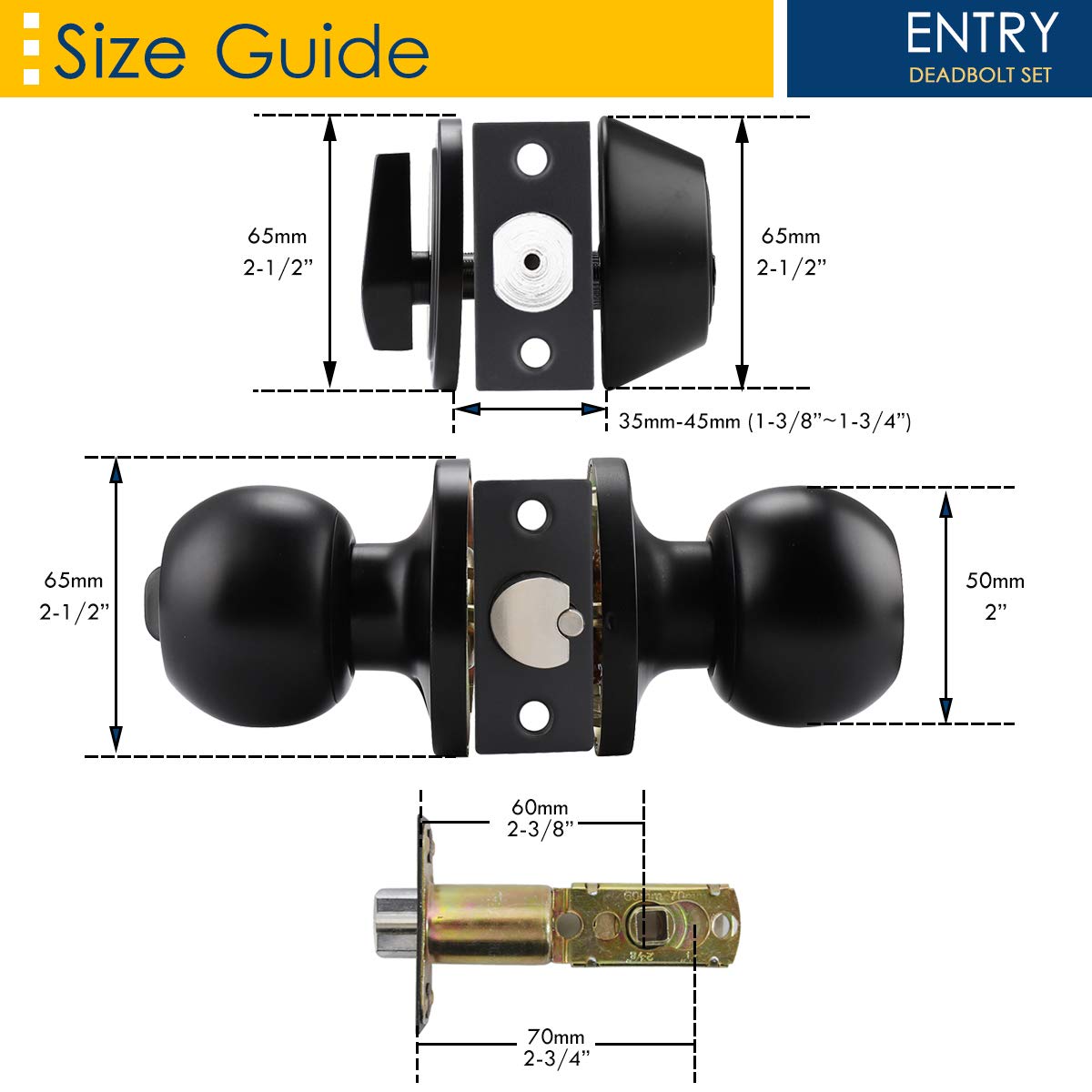 5-Pack Keyed Alike Entry Door Knob & Deadbolt Lock Set - Flat Black Round Knobs for Exterior/Front Doors - Perfect for Home Security & Easy Key Management (Ideal for Apartments, Rental Properties & Multi-Door Homes)