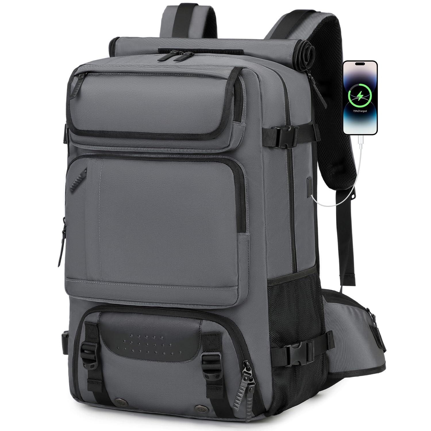 Airline Approved Carry On Travel Backpack for Men - Convertible Nylon Duffle Bag & Luggage (Gray) - Perfect for Business Trips, Weekend Getaways & Air Travel