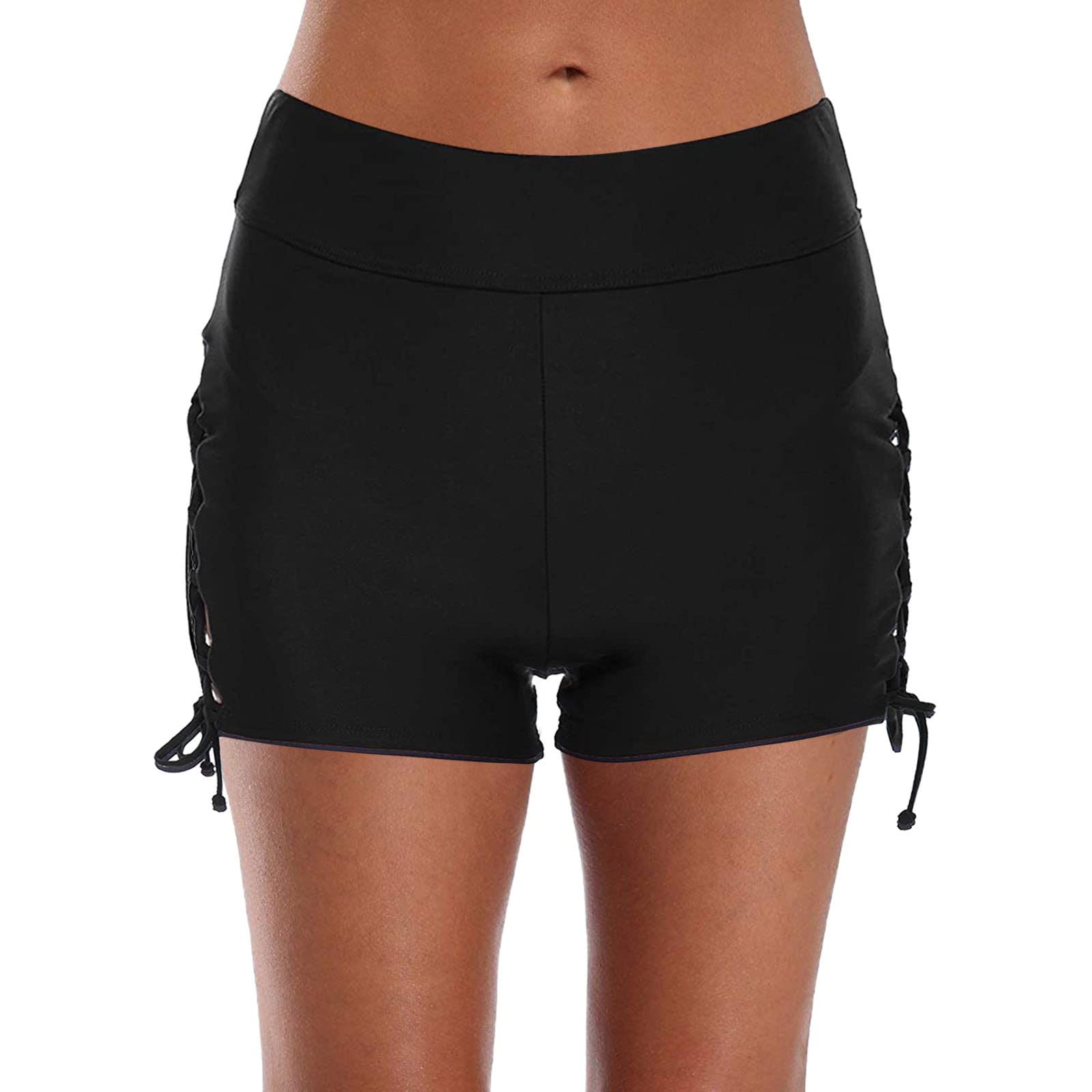 Plus Size Swimwear for Women - High Waisted Ruched Control Swim Shorts with Drawstring Tummy Support | Beach, Pool & Vacation Outfit