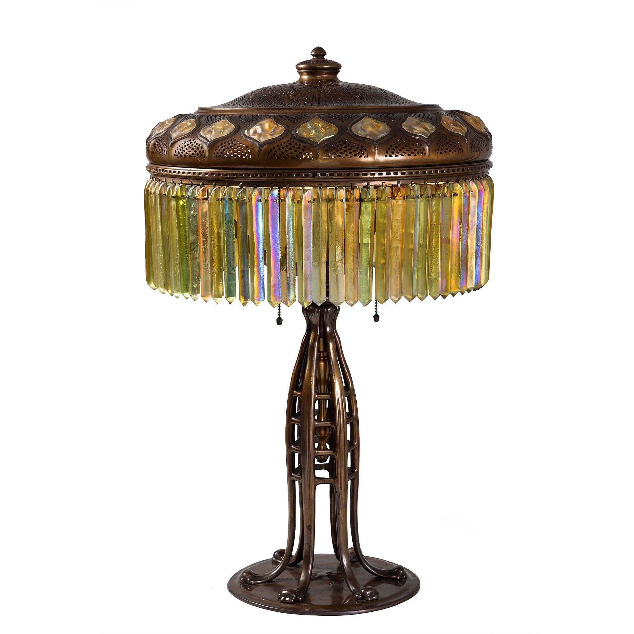 Tiffany Studios New York Jeweled Prism Table Lamp - Antique Stained Glass Lamp for Home Decor, Living Room, Bedroom & Office Lighting