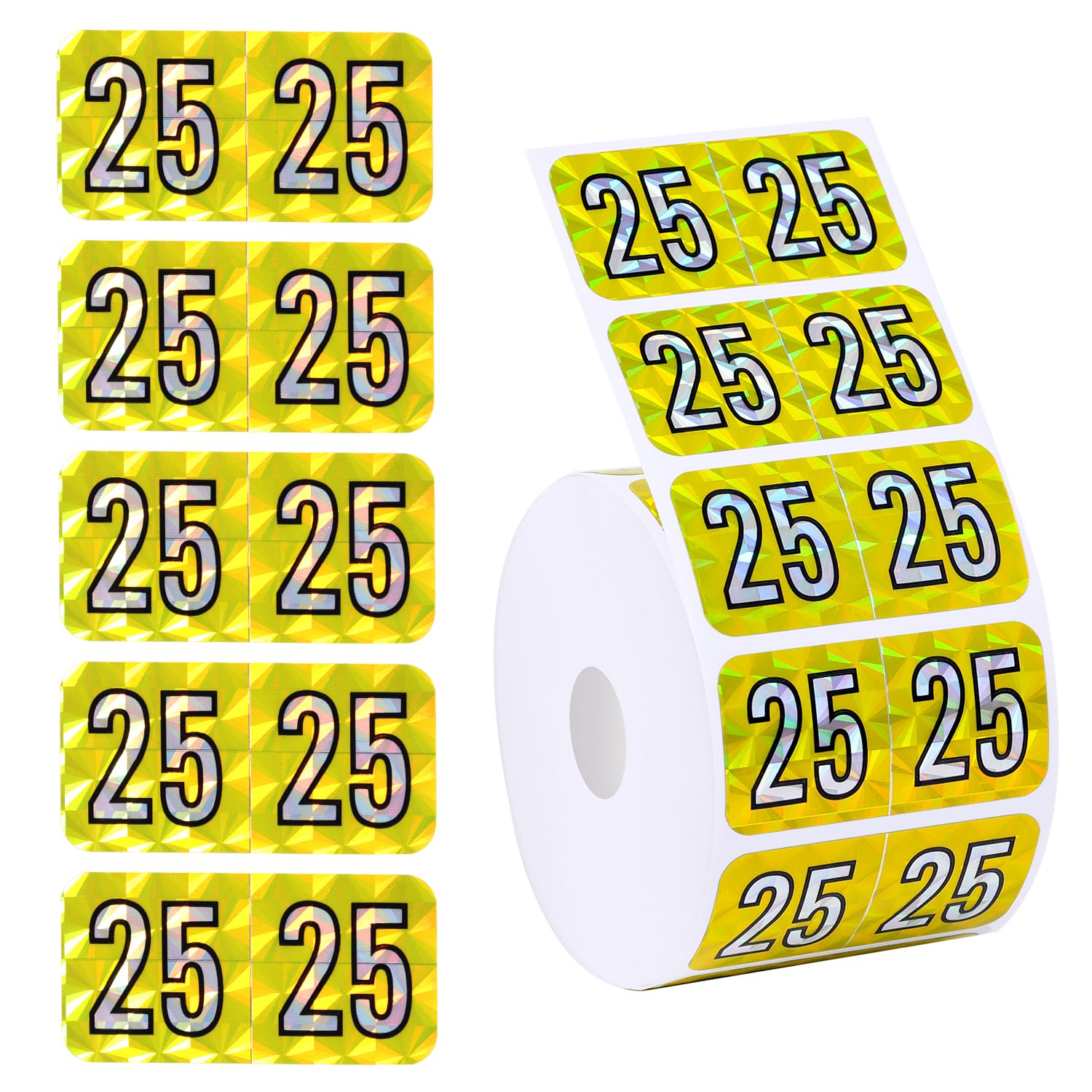 500pcs Holographic 2025 Year Stickers - 0.74x1.49in Color Coded File Folder Labels, Number Stickers for Office Organization, Tab Dividers & Chart Supplies (Yellow) - Perfect for New Year Planning, Document Sorting & Office Filing Systems
