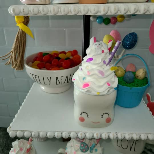 Easter Mini Mug Topper - Marshmallow Mug Decor with Fake Whipped Cream, Jelly Beans & Bunny - Perfect for Easter Tiered Trays, Spring Home Decor, Party Table Centerpieces & Holiday Gift Ideas