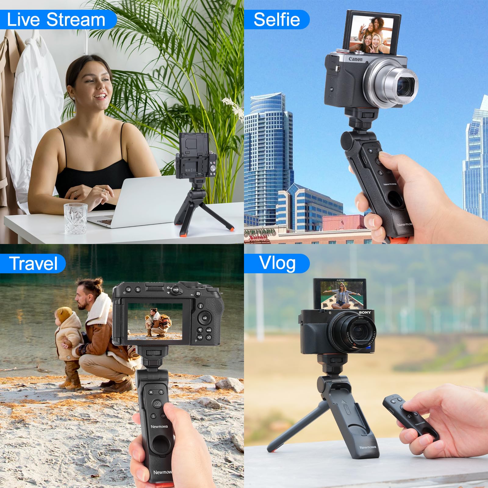 Newmowa Wireless Remote Control Camera Tripod Grip - Portable Travel Mini Tripod Handheld Stabilizer for Sony ZV-1, ZV-1F, RX100 VII, A7 III, A6100, Canon EOS R, RP, 6D Mark II, 800D, Nikon Z, Z50 - Perfect for Vlogging, Travel Photography & Outdoor Shooting
