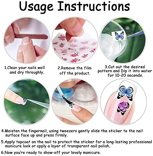 Floral Water Transfer Nail Decals - 12 Sheets Spring Flower Nail Art Stickers for DIY Nail Designs | Perfect for Manicures, Pedicures, Bridal Nails & Party Nail Art Accessories