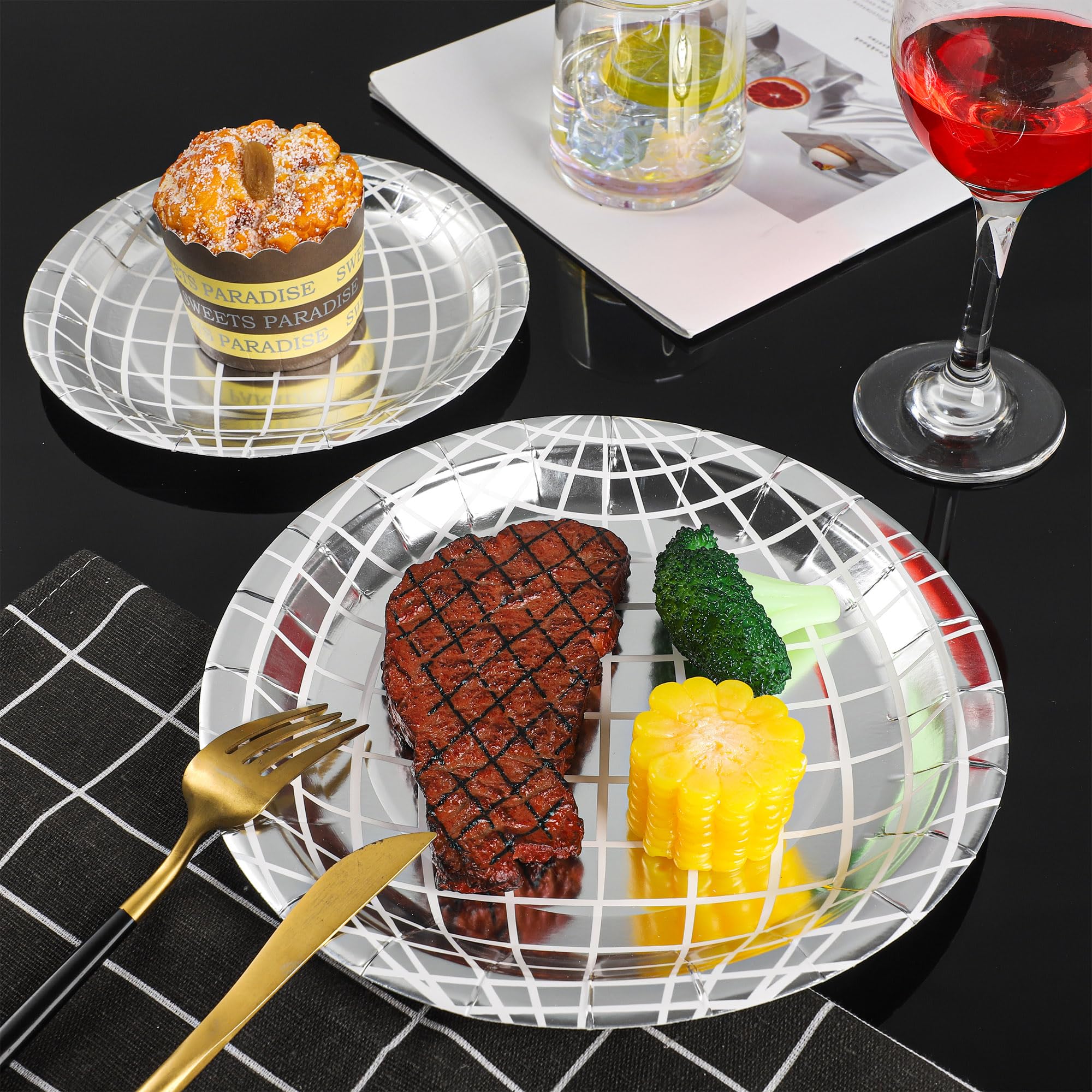 Disco Party Paper Plates - Silver Foil Disposable Plates 7
