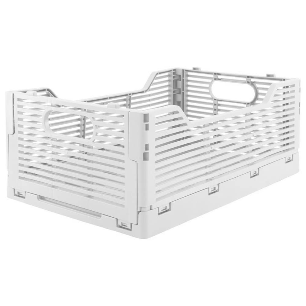 Stackable Folding Storage Crate - White Medium Organizer for Desk, Beauty & Closet | Space-Saving Home & Office Organization Solution