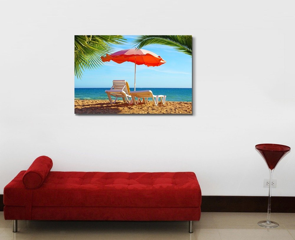 Palm Tree Beach Chair and Umbrella Canvas Wall Art - 32