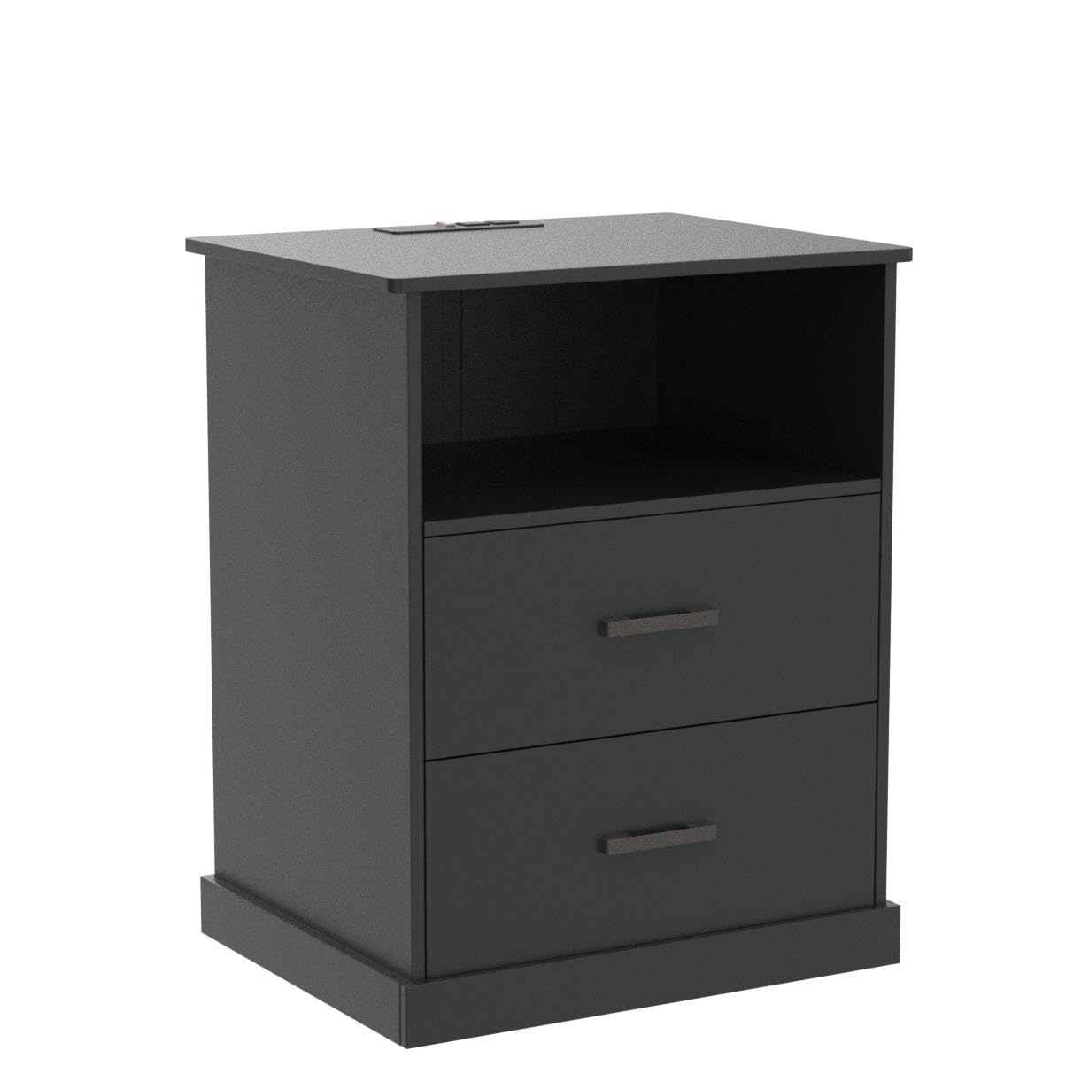 Hasuit Nightstand Set of 2 with Charging Station & Storage - Black Bedside Tables for Bedroom & Office