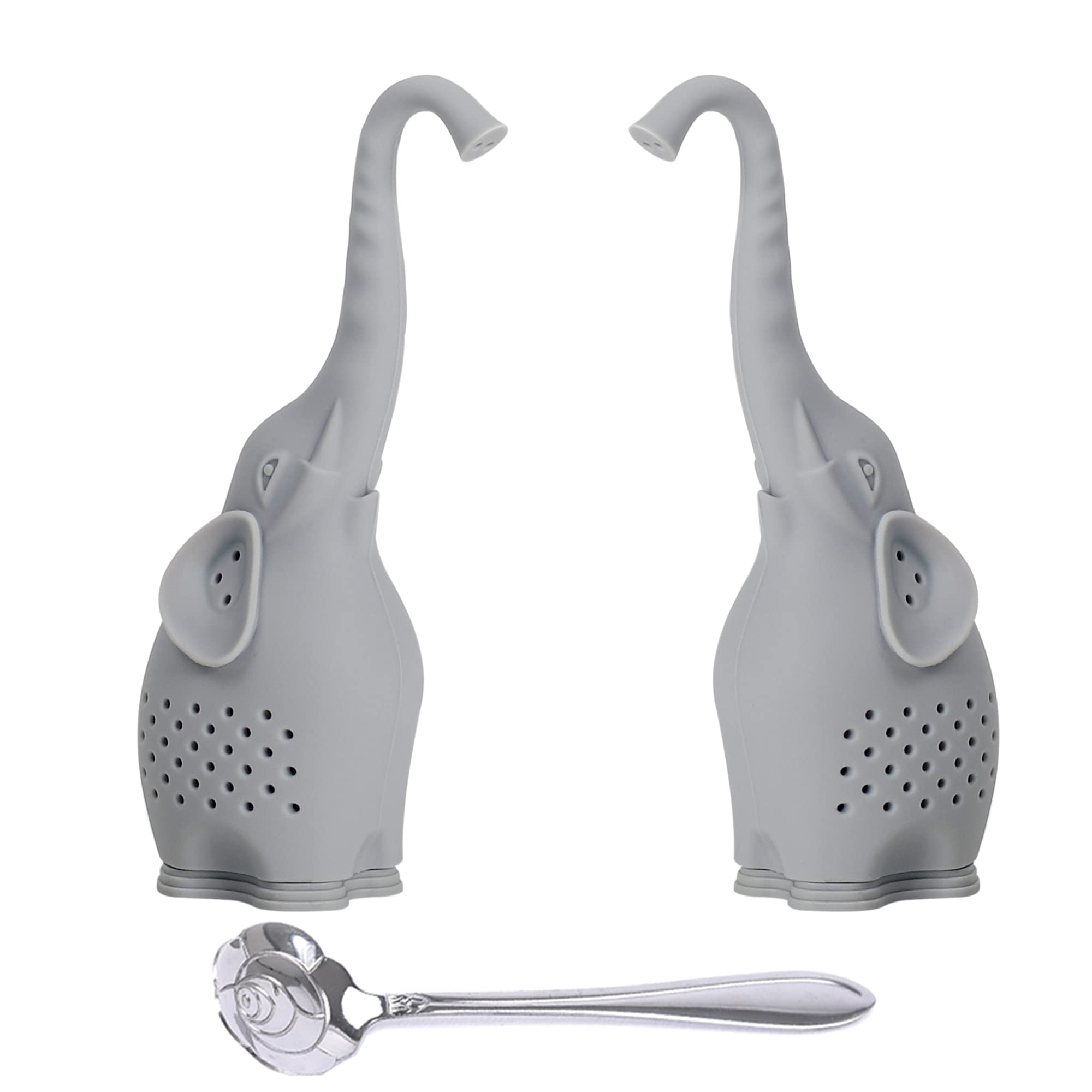 Numola Silicone Tea Infuser Set of 2 - Cute Elephant Loose Leaf Tea Strainer with Stainless Steel Teaspoon | Reusable Tea Ball Filter for Herbal, Green & Black Tea | Perfect for Home, Office & Gifts