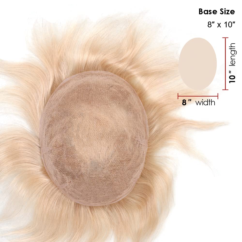 Premium European Human Hair Toupee for Men - 8x10 Inch Full French Lace Hairpiece with Natural Hairline | #22 Light Blonde Hair Replacement System | Perfect for Daily Wear, Special Occasions & Hair Loss Solutions