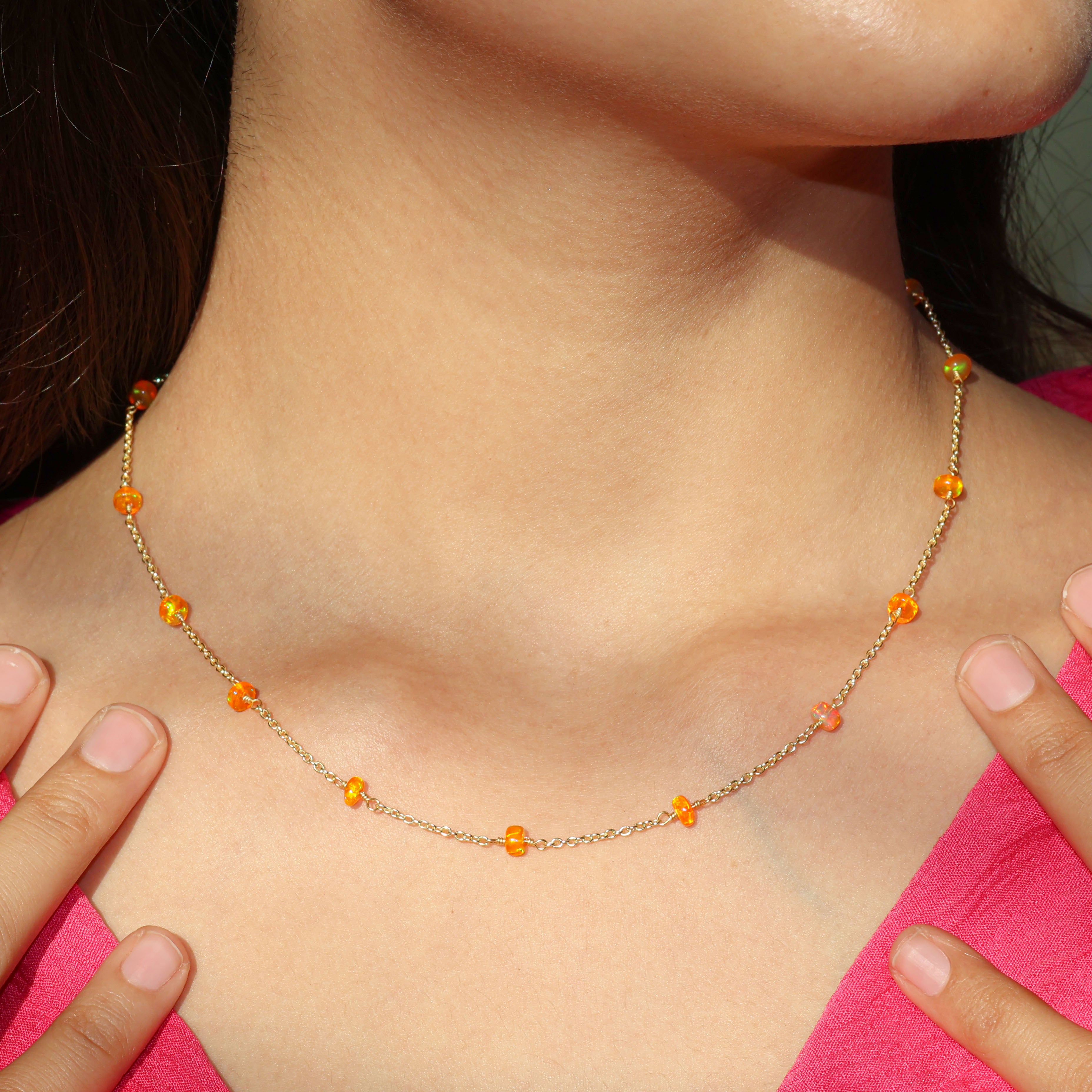 Elegant Beaded Chain Necklace for Women - Natural Orange Opal Gemstone Jewelry | Perfect for Parties, Weddings & Everyday Wear