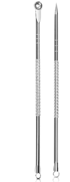 Professional Blackhead Remover Tool - Dual Head Stainless Steel Extractor for Pimples, Milia & Pus Removal (Round & Pointed Tips, Pack of 2) - Perfect for Facial Care & Acne Treatment at Home