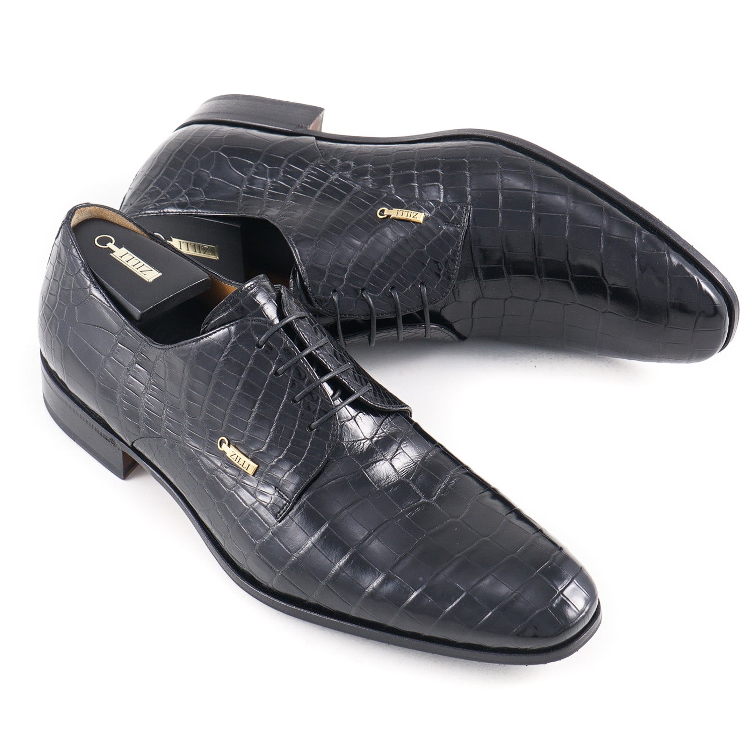 Zilli Black Full Crocodile Derby Shoes - Luxury Men's Formal Dress Shoes for Business & Evening Events - Premium Genuine Crocodile Leather Oxfords for Weddings & Special Occasions